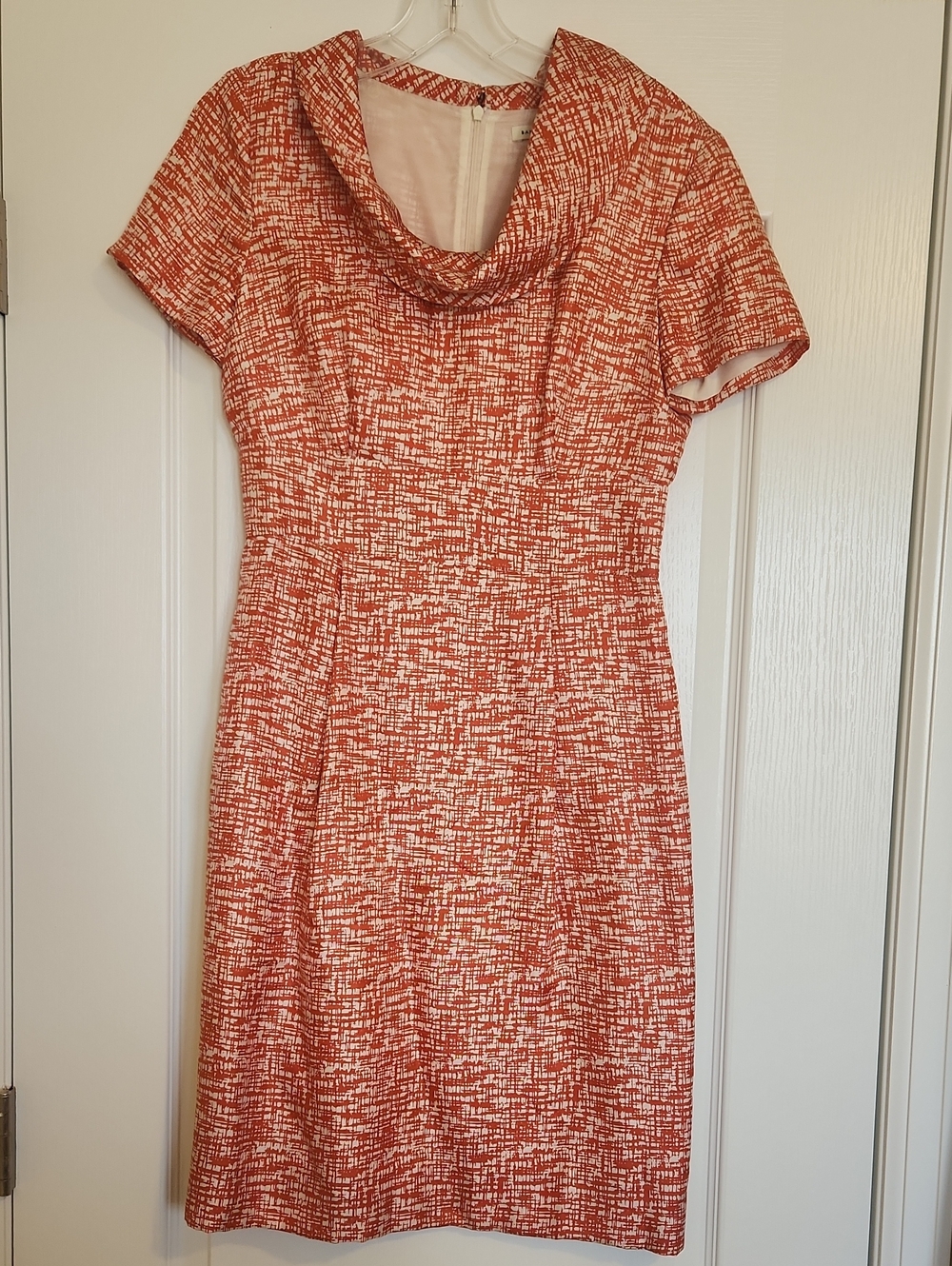 Banana Republic Orange and White Cowl Neck Sheath Dress